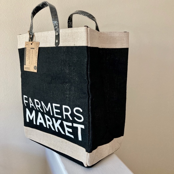 NWT Farmers Market Tote Santa Barbara Design Studio Black Tan Jute Leather 18H - Picture 2 of 15